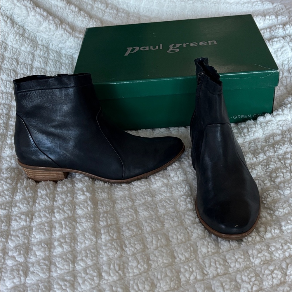 Paul Green Black Ankle Booties with Wooden Heel